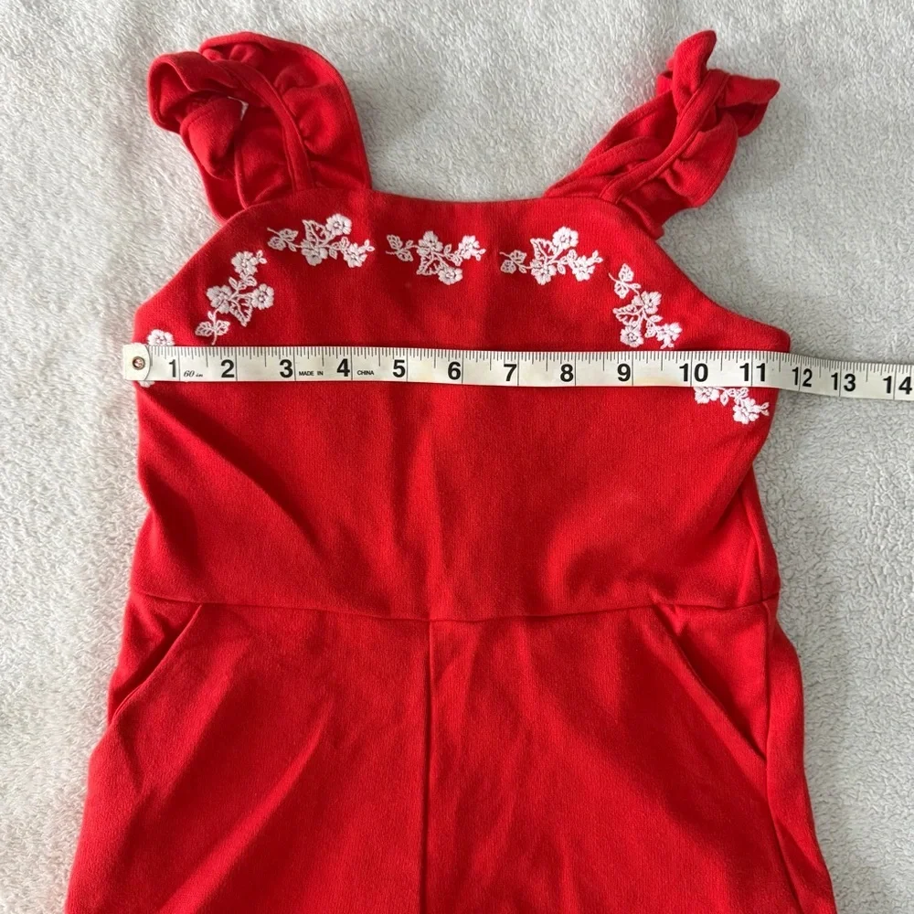 Janie and Jack | Red Embroidered Romper with Ruffle Hem | 5
